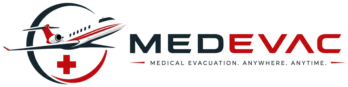 Medical Evacuation logo — jet with red medical cross
